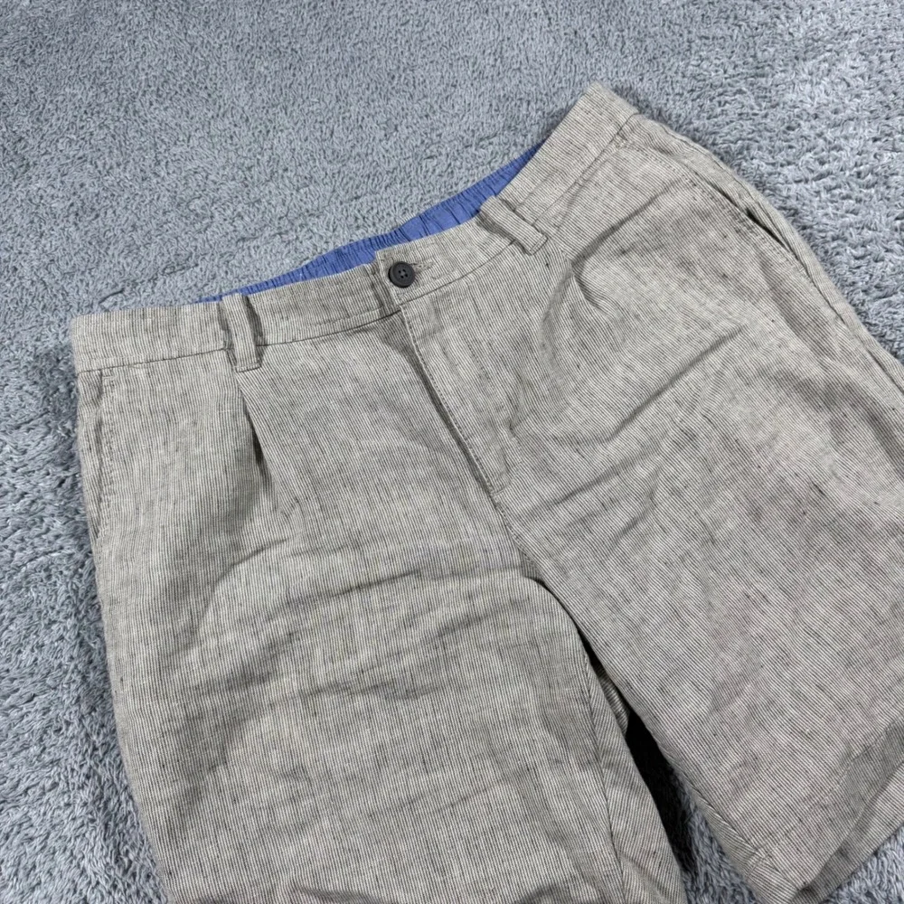Tommy Bahama Linen Shorts Mens Large Pleated Striped Elastic Waist 9'' Inseam